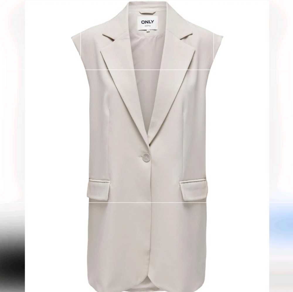 Only Cream Sleeveless Blazer vest with Notched Lapels and Tailored Fit size 36